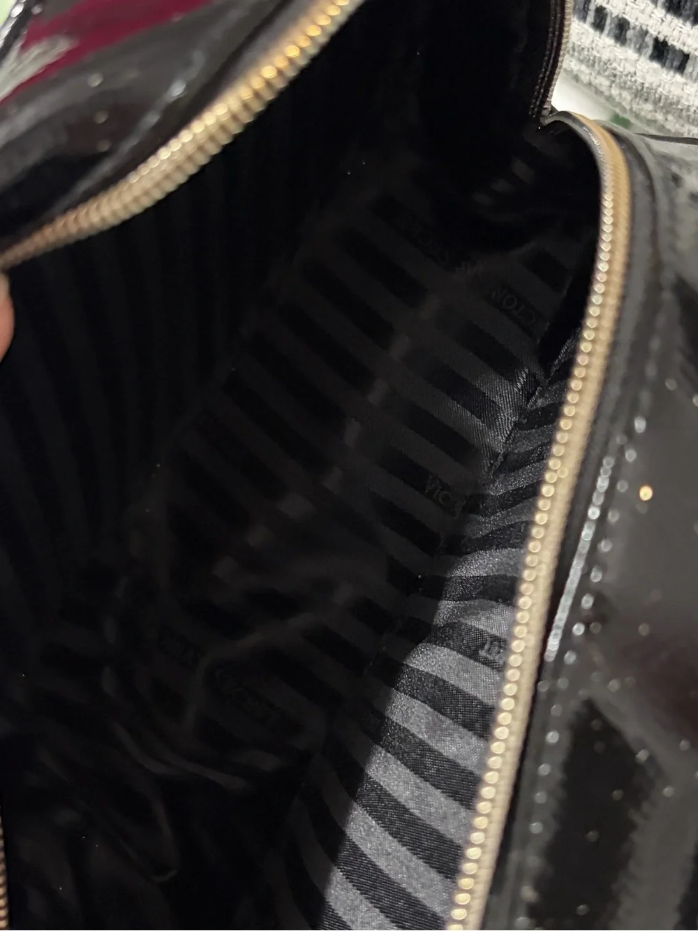 Victoria's Secret Black Cosmetic Bag with Red Lip Graphic and Gold Script